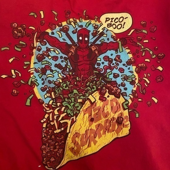 MARVEL Deadpool Taco Surprise Graphic T Shirt Red - Picture 2 of 4